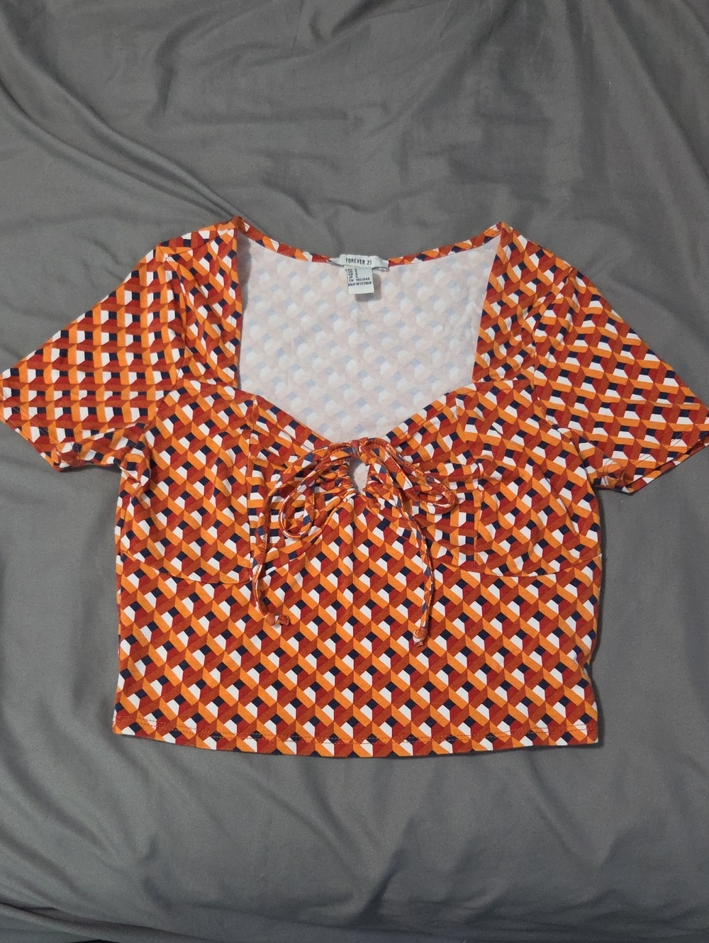 Forever 21 Orange Geometric Tie-Front Crop Top
